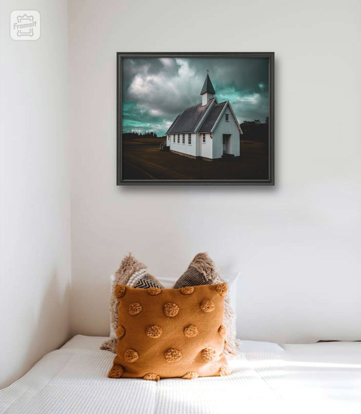 Museum-Quality Matte Paper Poster. home interior pictures of cloud photography. Coquette room decor with dark blue wall art.