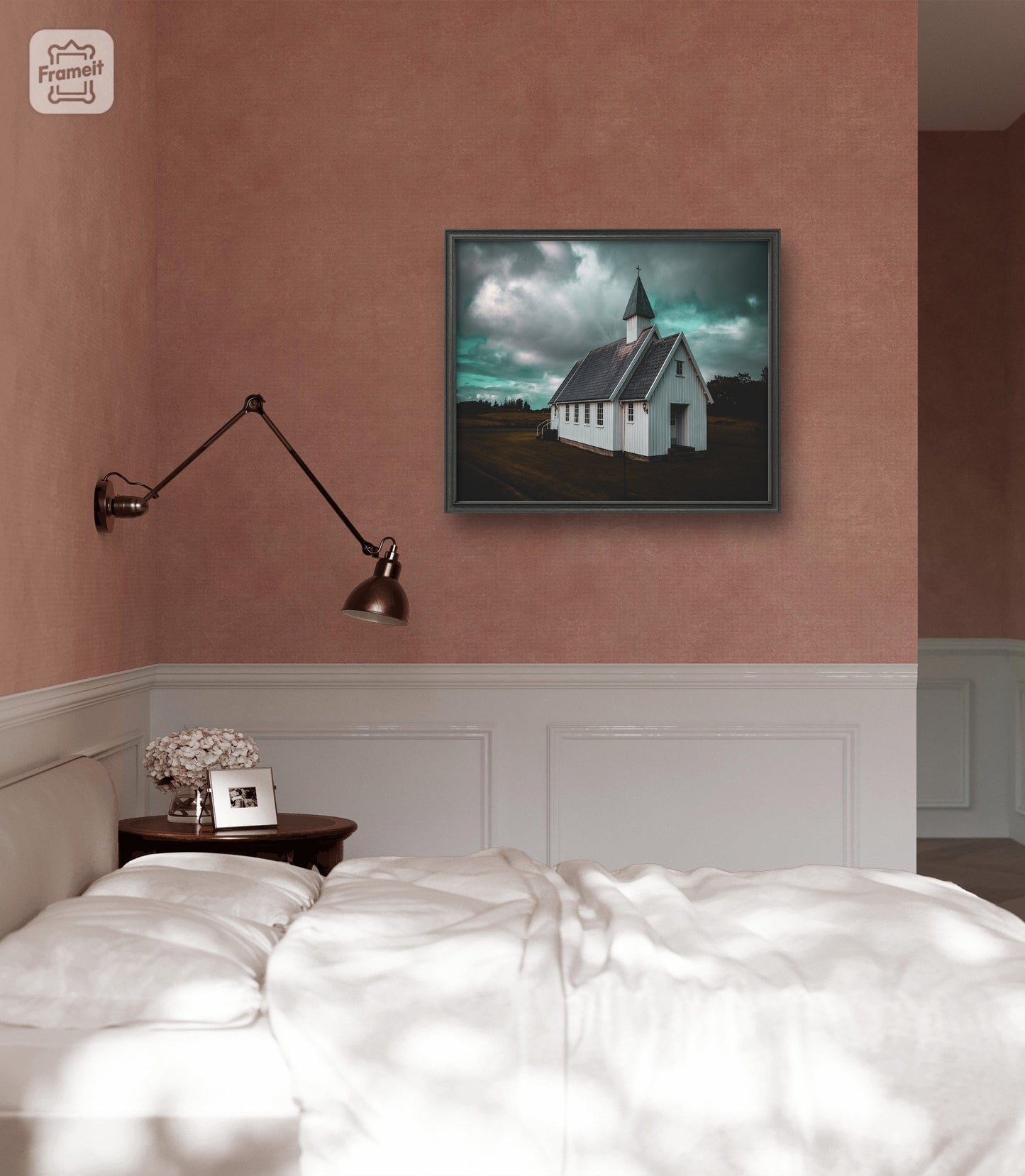 Museum-Quality Matte Paper Poster. home interior pictures of cloud photography. Coquette room decor with dark blue wall art.