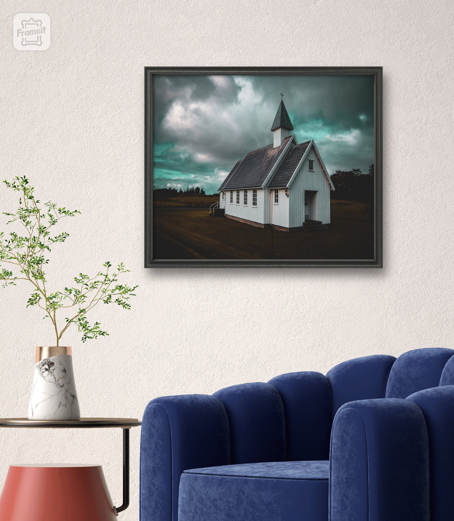 Museum-Quality Matte Paper Poster. home interior pictures of cloud photography. Coquette room decor with dark blue wall art.