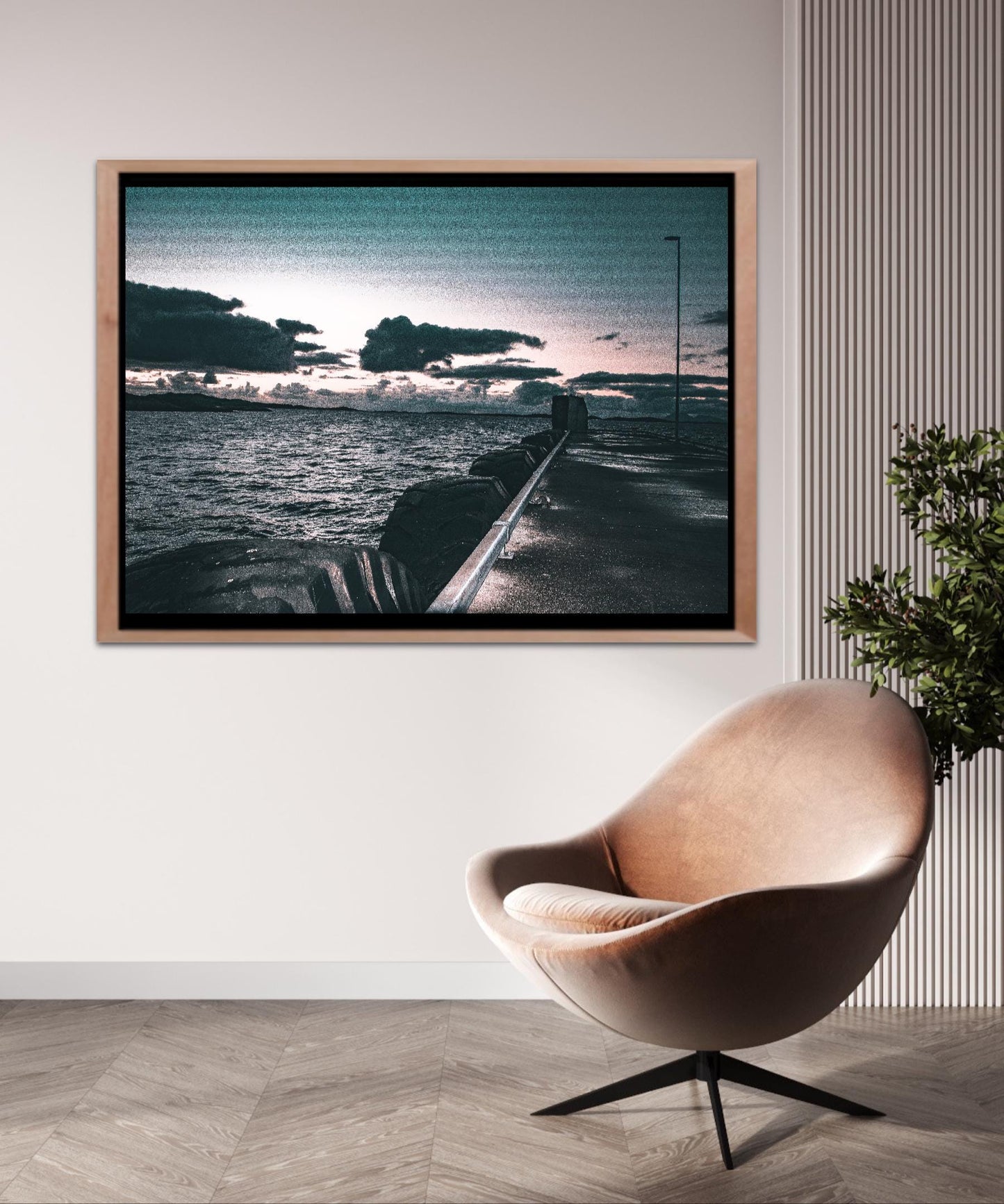 Museum-Quality Matte Paper Poster. Relaxing photography of ferry building. nature inspired wall decor as dark blue wall art moderne.