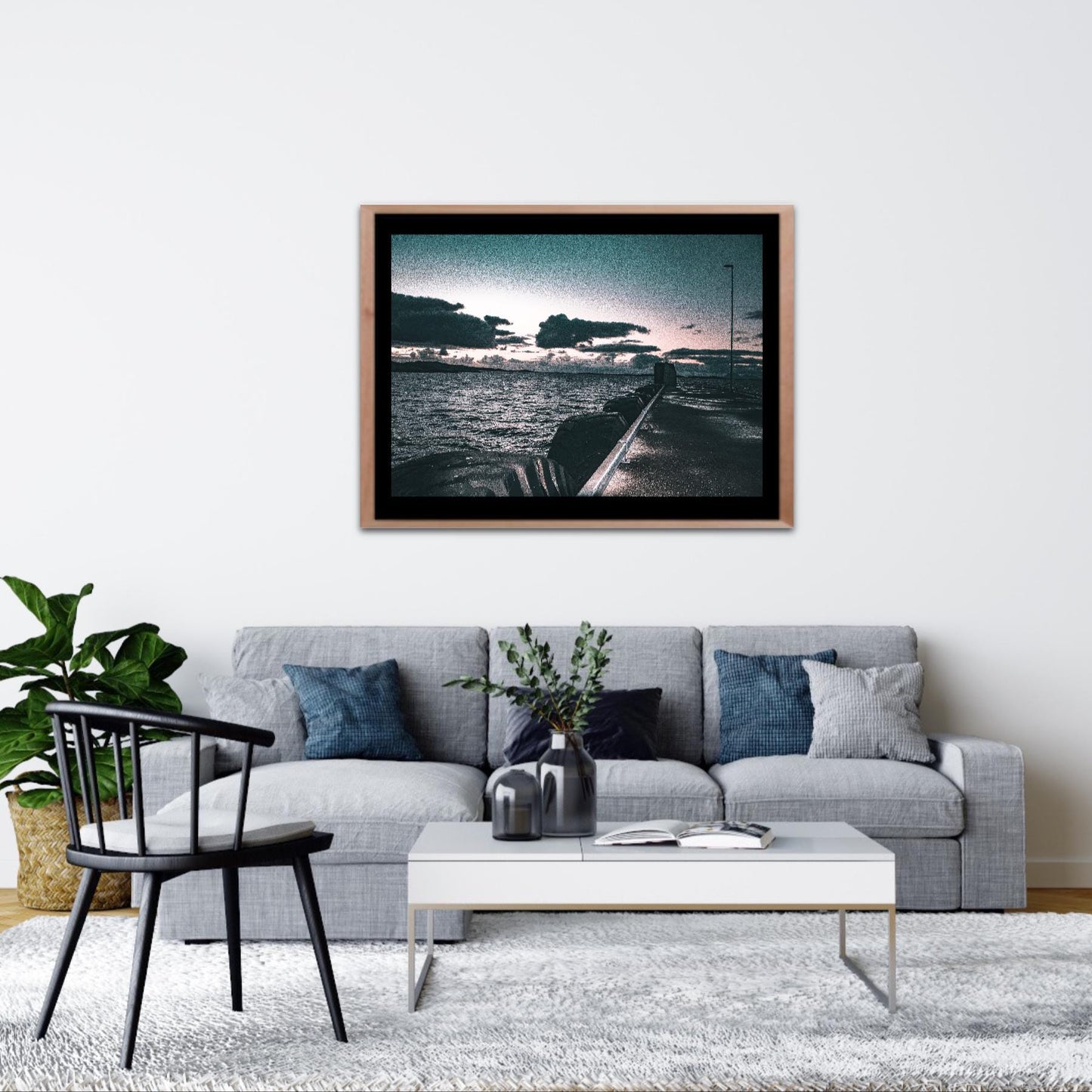 Museum-Quality Matte Paper Poster. Relaxing photography of ferry building. nature inspired wall decor as dark blue wall art moderne.