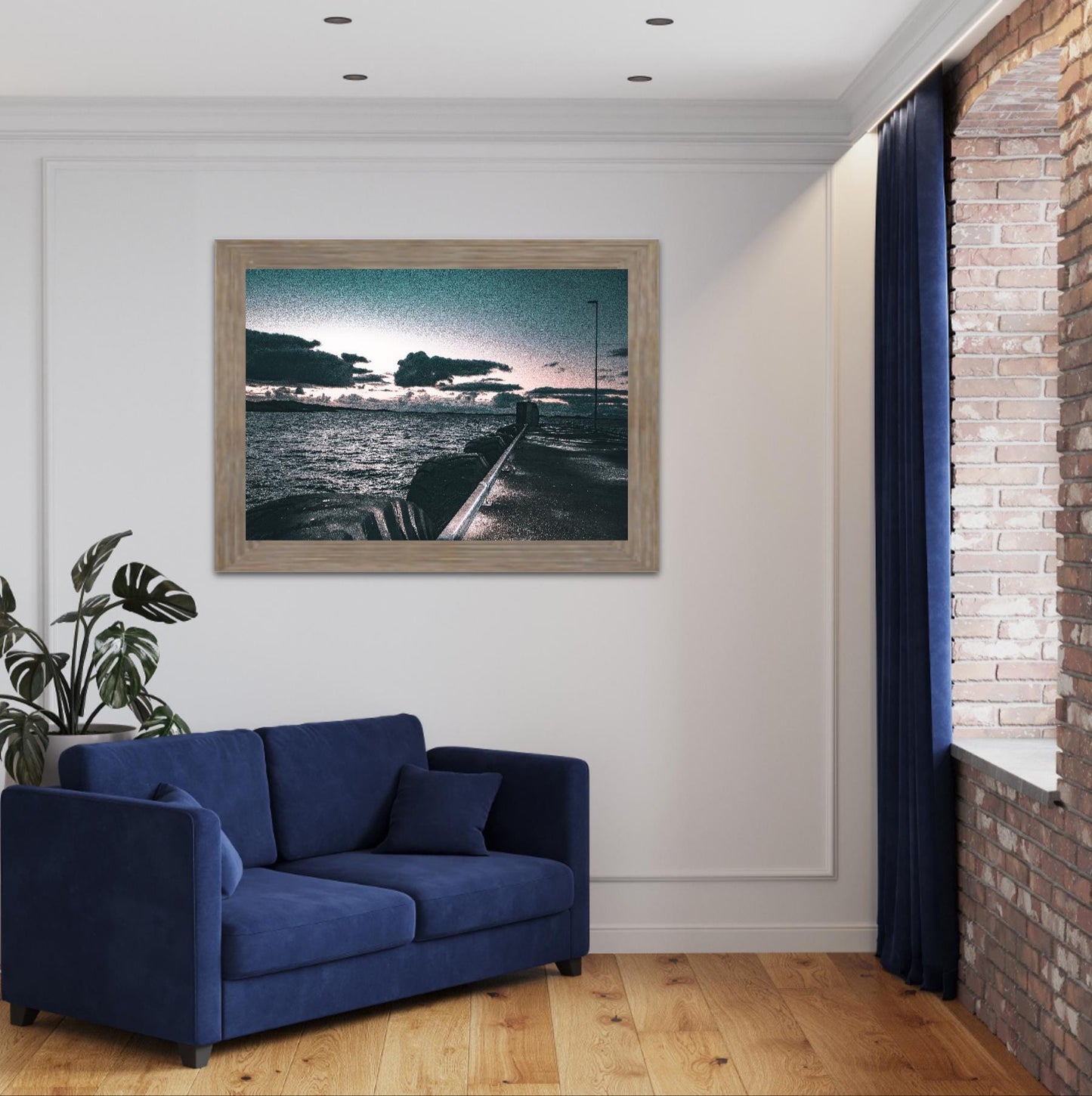 Museum-Quality Matte Paper Poster. Relaxing photography of ferry building. nature inspired wall decor as dark blue wall art moderne.