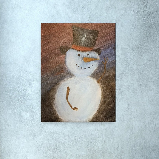 Snowman Original Painting - Winter Night Sky Art