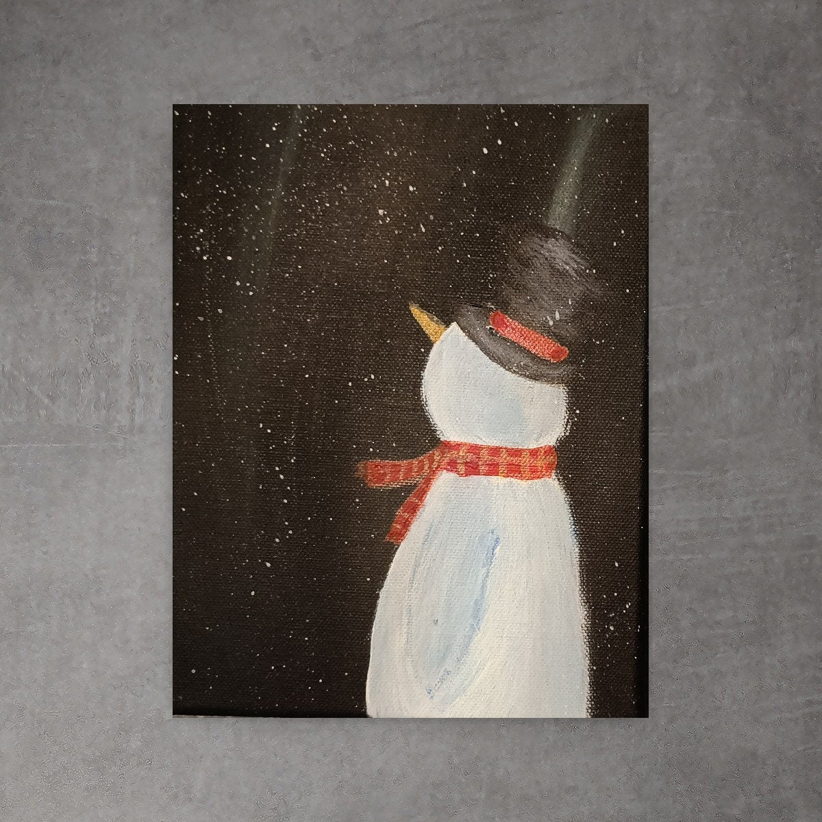 Snowman & Northern Lights Painting - Original Winter Art