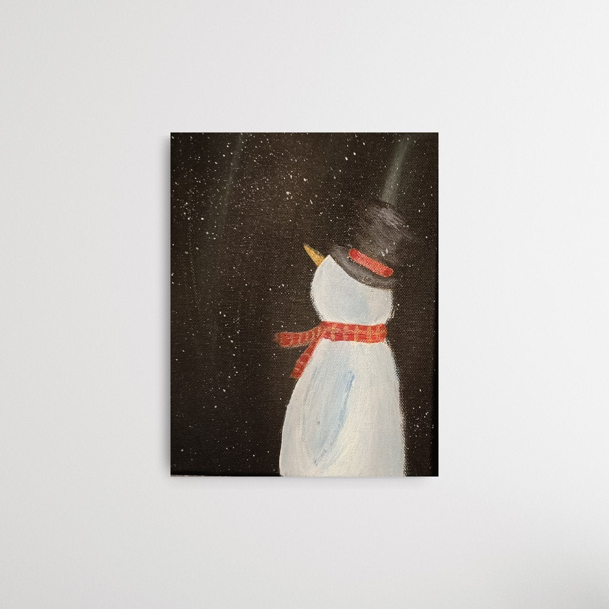 Snowman & Northern Lights Painting - Original Winter Art